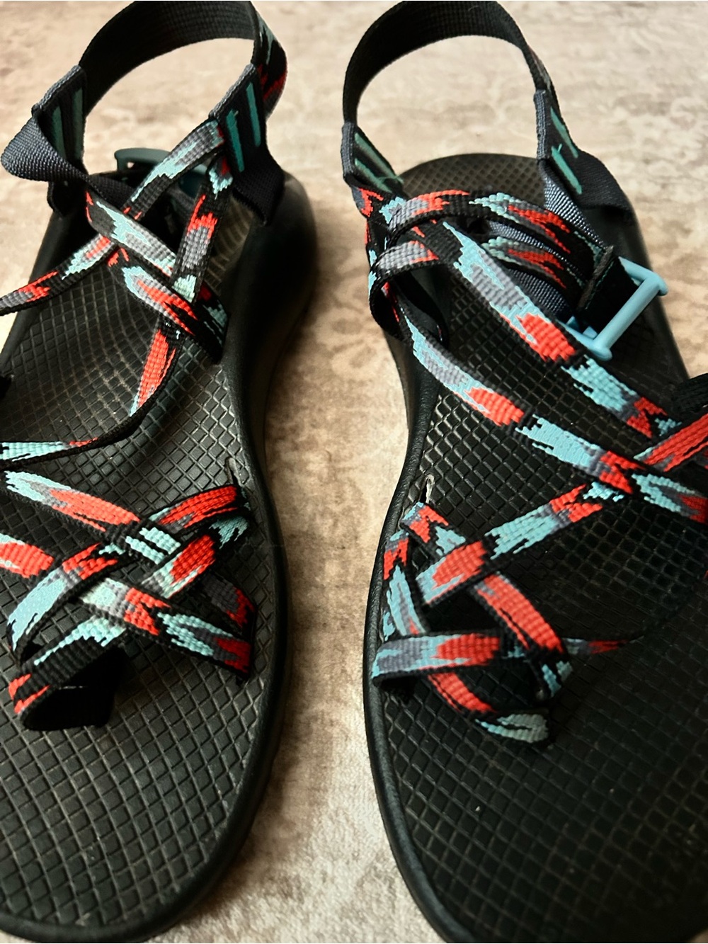 Chaco Black Sandals with Teal and Red Strap Accents Women’s 10 - Picture 3 of 4